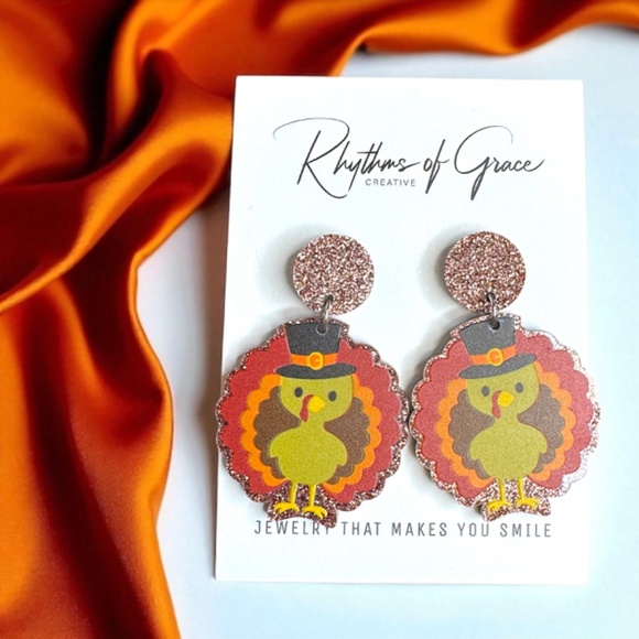 Jewelry - Feast Mode: ON – Glittery Turkey Earrings for Thanksgiving Fun! NWT Jewelry